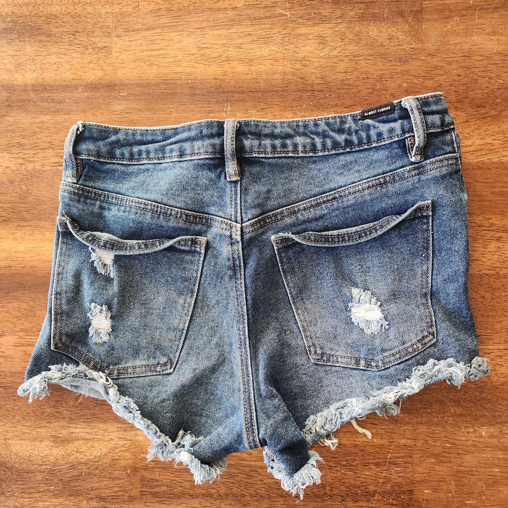 Almost Famous Blue Distressed Jean Shorts - Picture 2 of 4